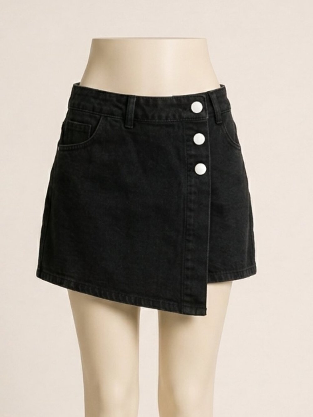 Flvsun Black Denim Skort Size L High Waist Button Front New